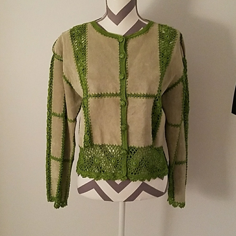 Leather crocheted jacket